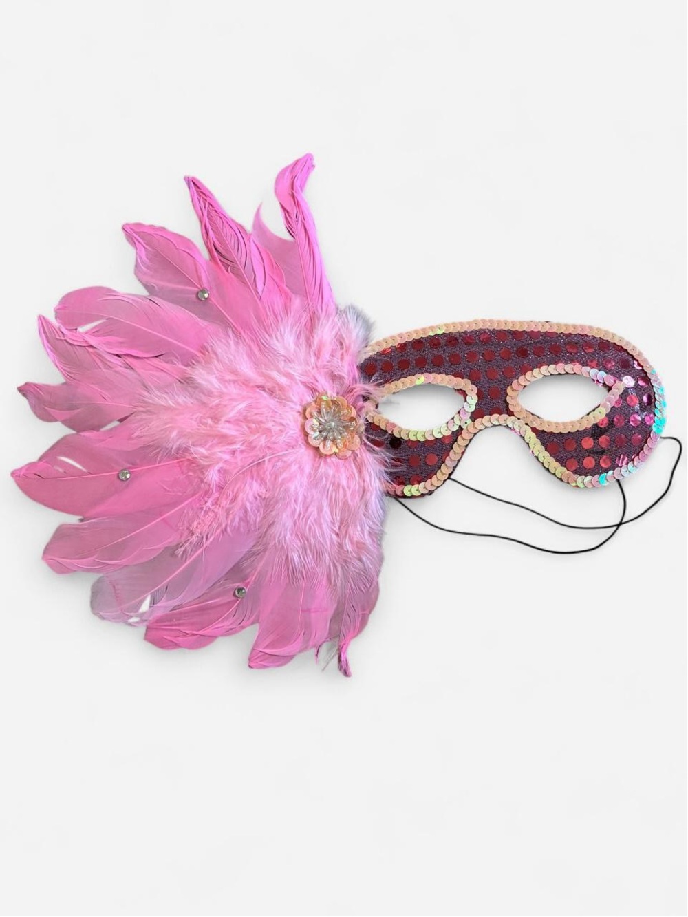 Pink Feather Sequin Masquerade Eye Mask - Costume